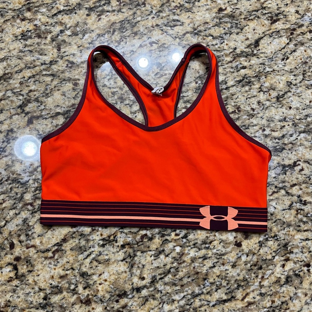 Under Armour HeatGear Sports Bra Orange Purple Racerback Womens L